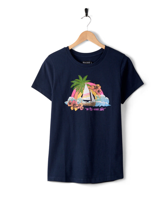 Floral Lost Ships - Womens Shorts Sleeve T-Shirt - Blue